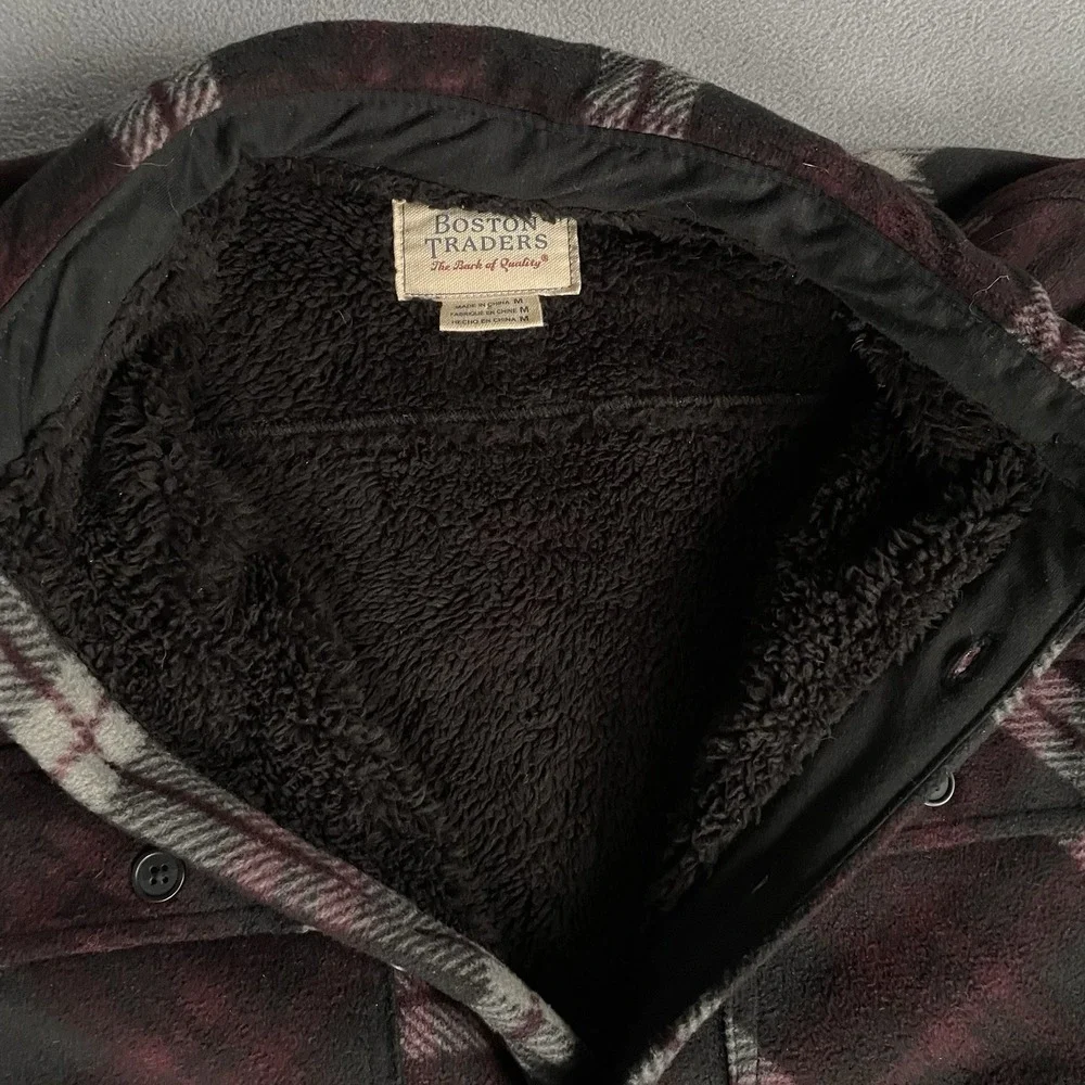 Boston Traders‎ Fleece/Sherpa Lined Flannel Maroon Plaid Med Mens